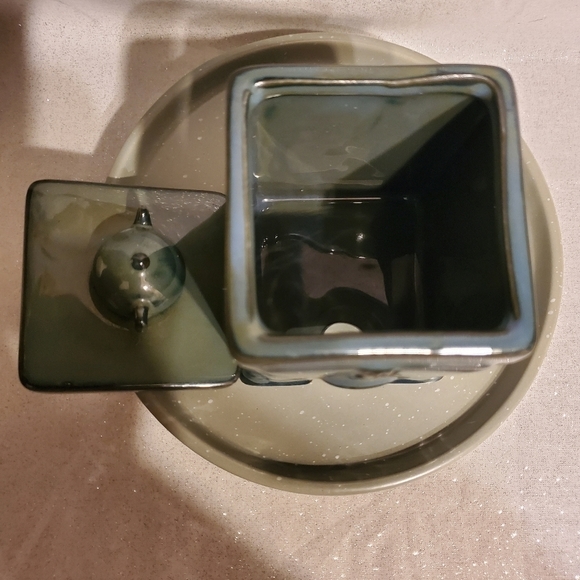 VINTAGE Ceramic Teabag Caddy Dispenser With Teapot On Lid Green / Blue - Picture 3 of 5